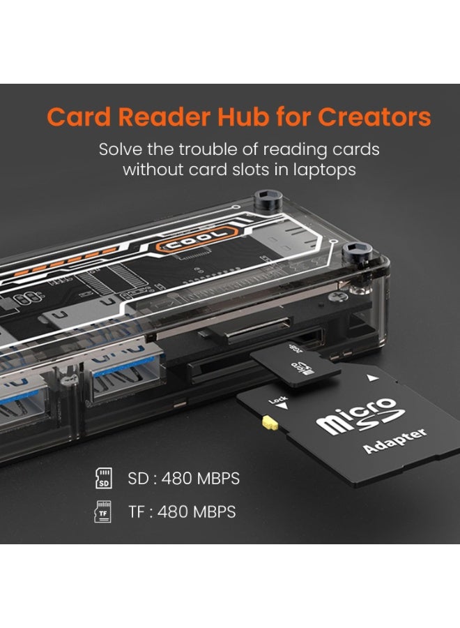 بورترونيكس Portronics MPort View Two 6-in-1 USB Type-C Hub Dock,100 W Type-C PD&Data, USB 3.0 SuperSpeed, USB 2.0,SD and Micro SD, 4K HDMI,Transparent Case for Laptop, PC & More(Black) - Image 3